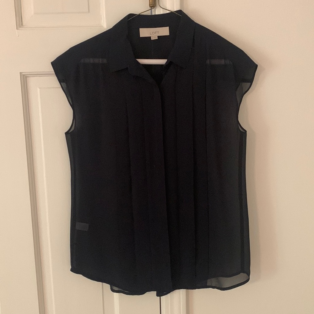 Ann Taylor Loft XS sheer navy blouse